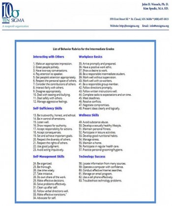 Ten Sigma Behavior Skills Rubric List Intermediate Grades 3